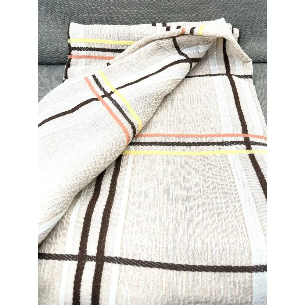 Vintage 1970s Sears Toughcord Twin Bedspread 76x110 Beige Brown Orange Stripe